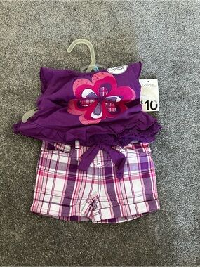 George Purple Flower Graphic Top with Purple Plaid Shorts